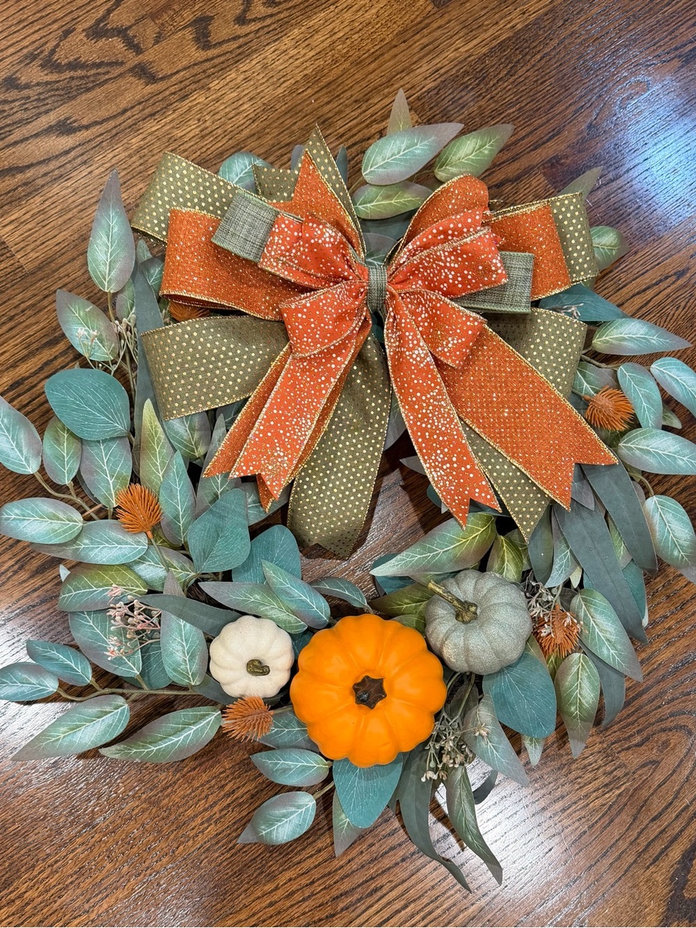 Autumn Pumpkin Wreath with Orange Bow
